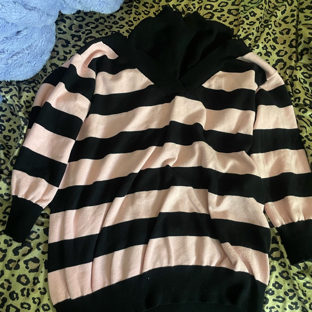 Striped Pink and Black Women’s Sweater Hoodie